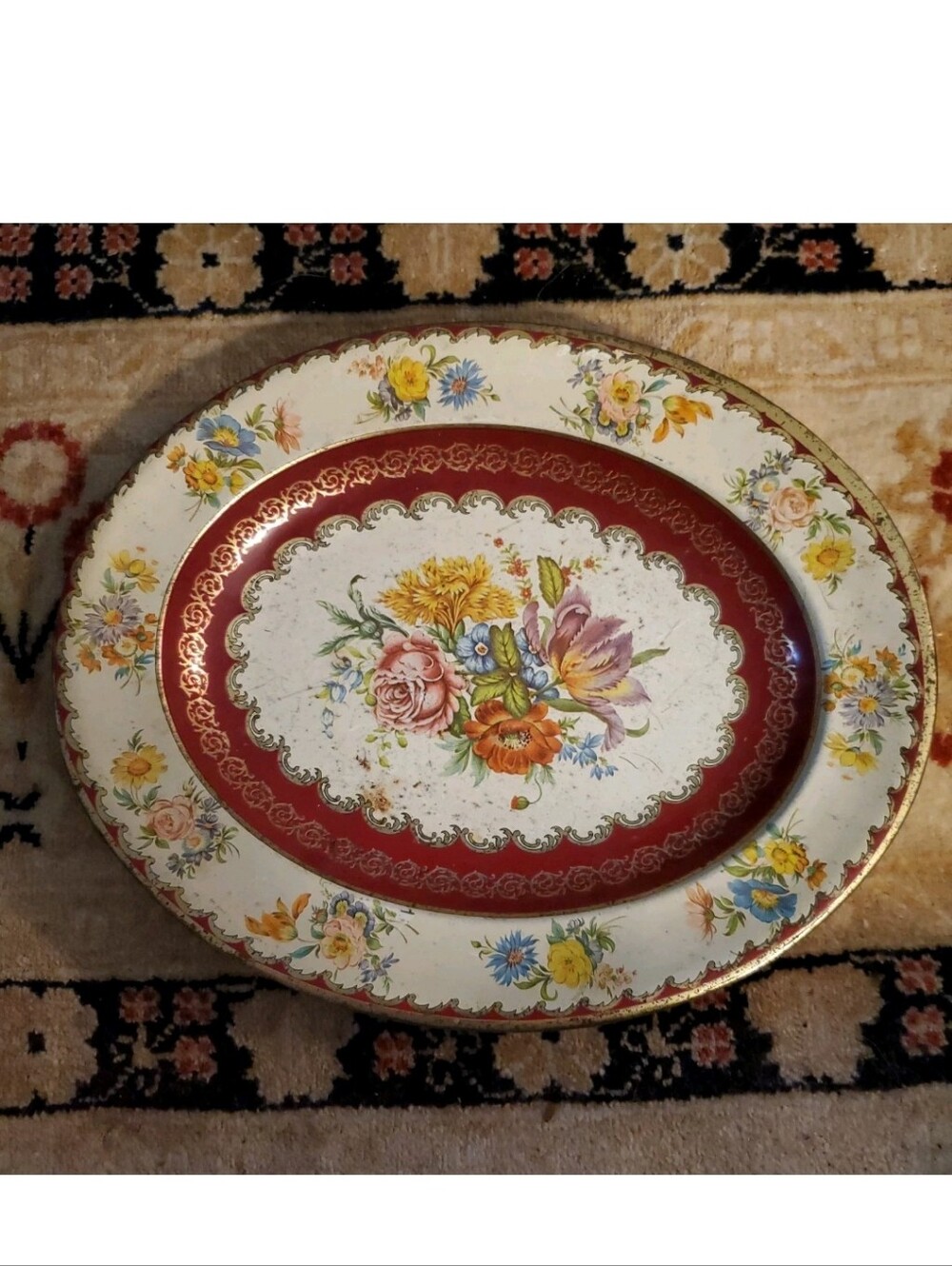 Floral Porcelain Serving Platter - Red and White